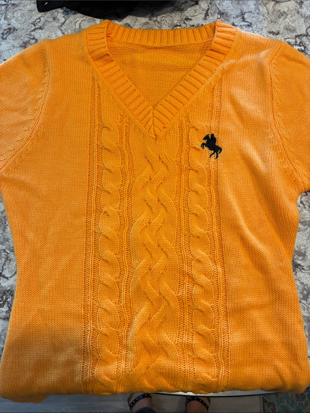 Cable Knit V-Neck Women’s Sweater - Orange